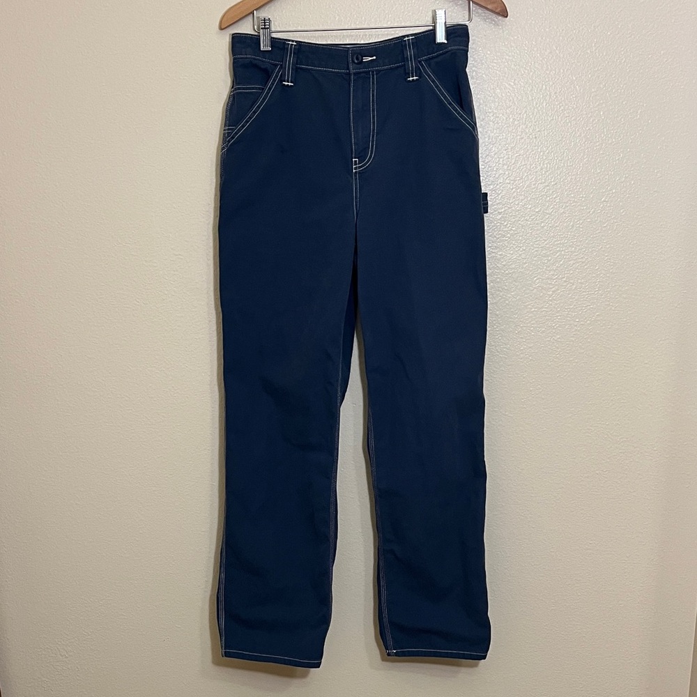 Asos Design Blue White Stitching Straight Leg Cotton Pants